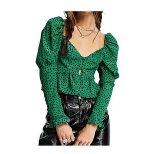 Topshop Women's Heart Print Tea Blouse Mid Green Size 8 NWOT